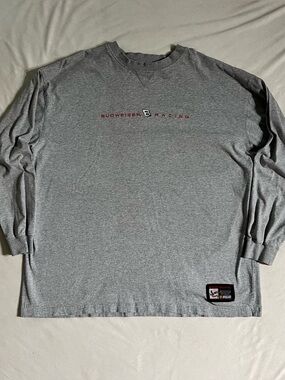 Budweiser Racing Long Sleeve Grey 8 size 2XL NASCAR Vintage